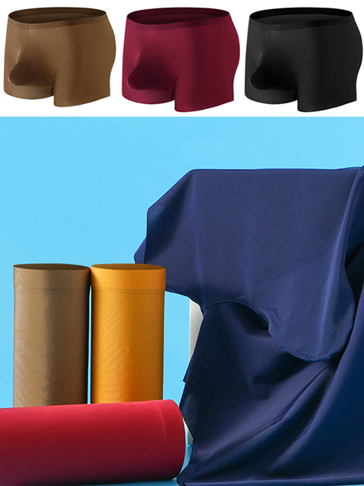 Men’s Ice Silk Seamless Boxer Briefs Pouch Underwear Shorts Trunks Underpants