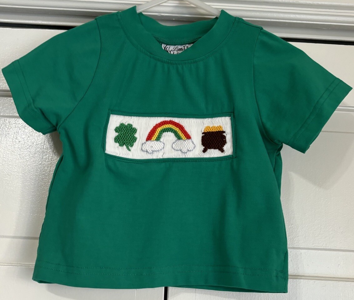 LITTLE J’S SMOCKS Baby Boys Green Smocked St. Patricks Short Sleeve T Shirt 3M