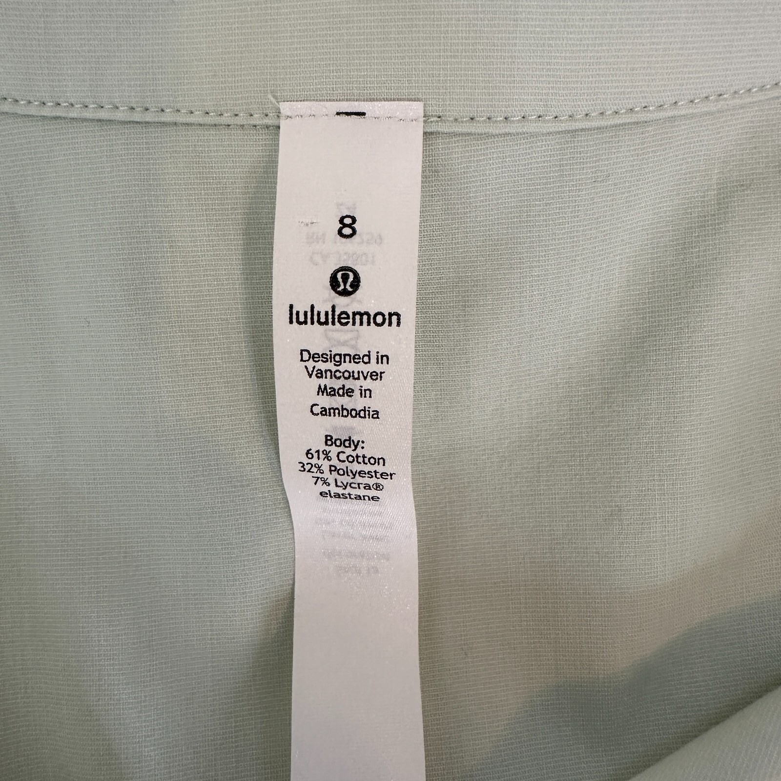 Lululemon Full Day Ahead Shirt Light Green Cotton Blend Button Front Women’s 8