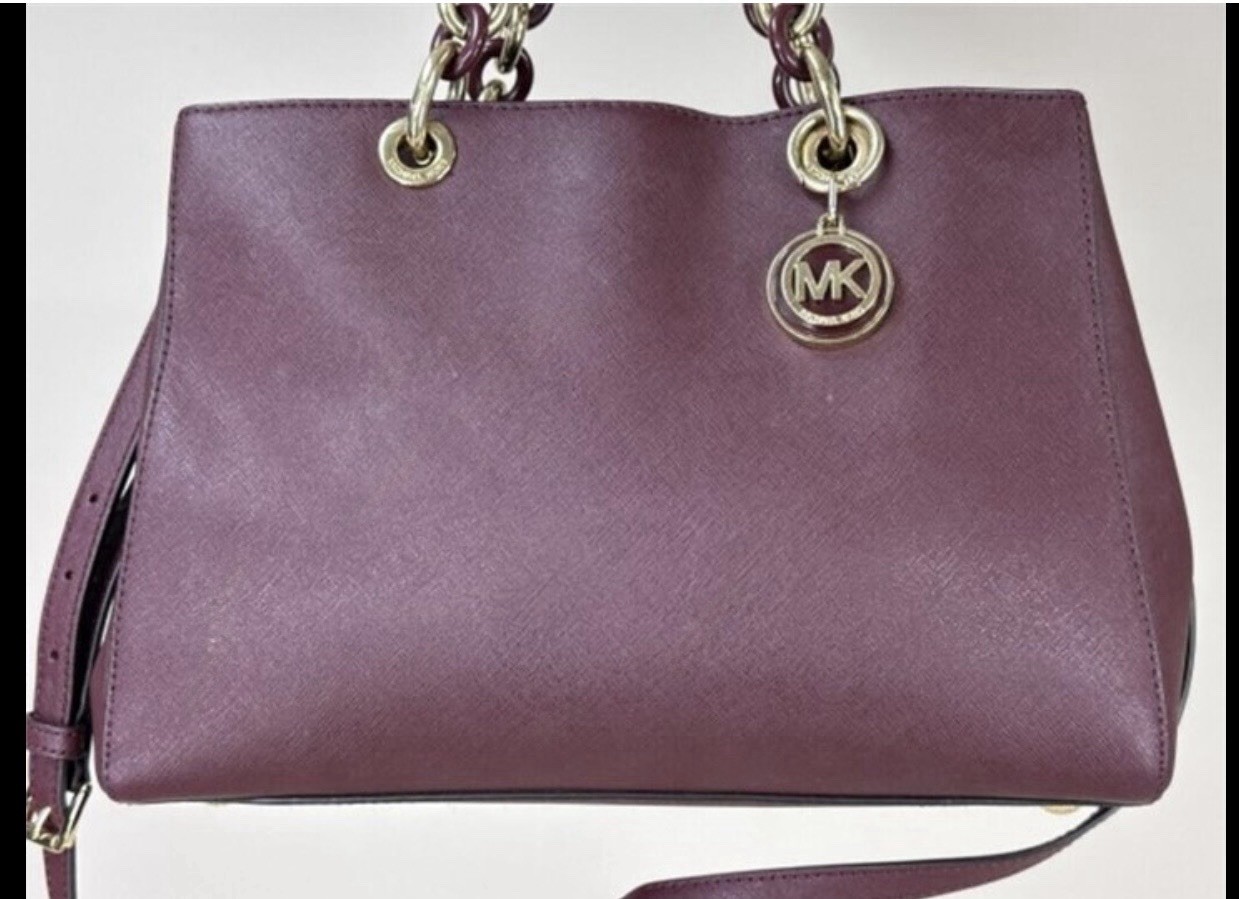 Authentic Michael Kors Cynthia Medium Burgundy Leather Tote