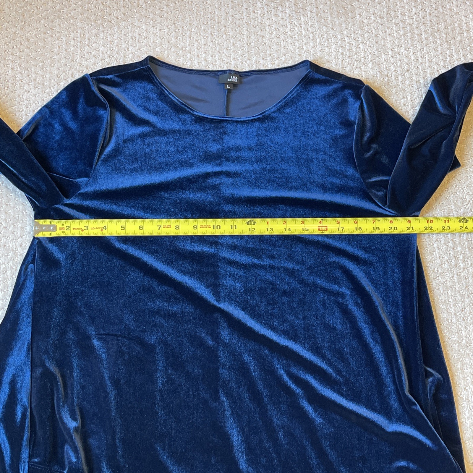Lisa Bayne Velvet Top Womens Large Navy Blue Asymmetric Stretch Artsy Lagenlook
