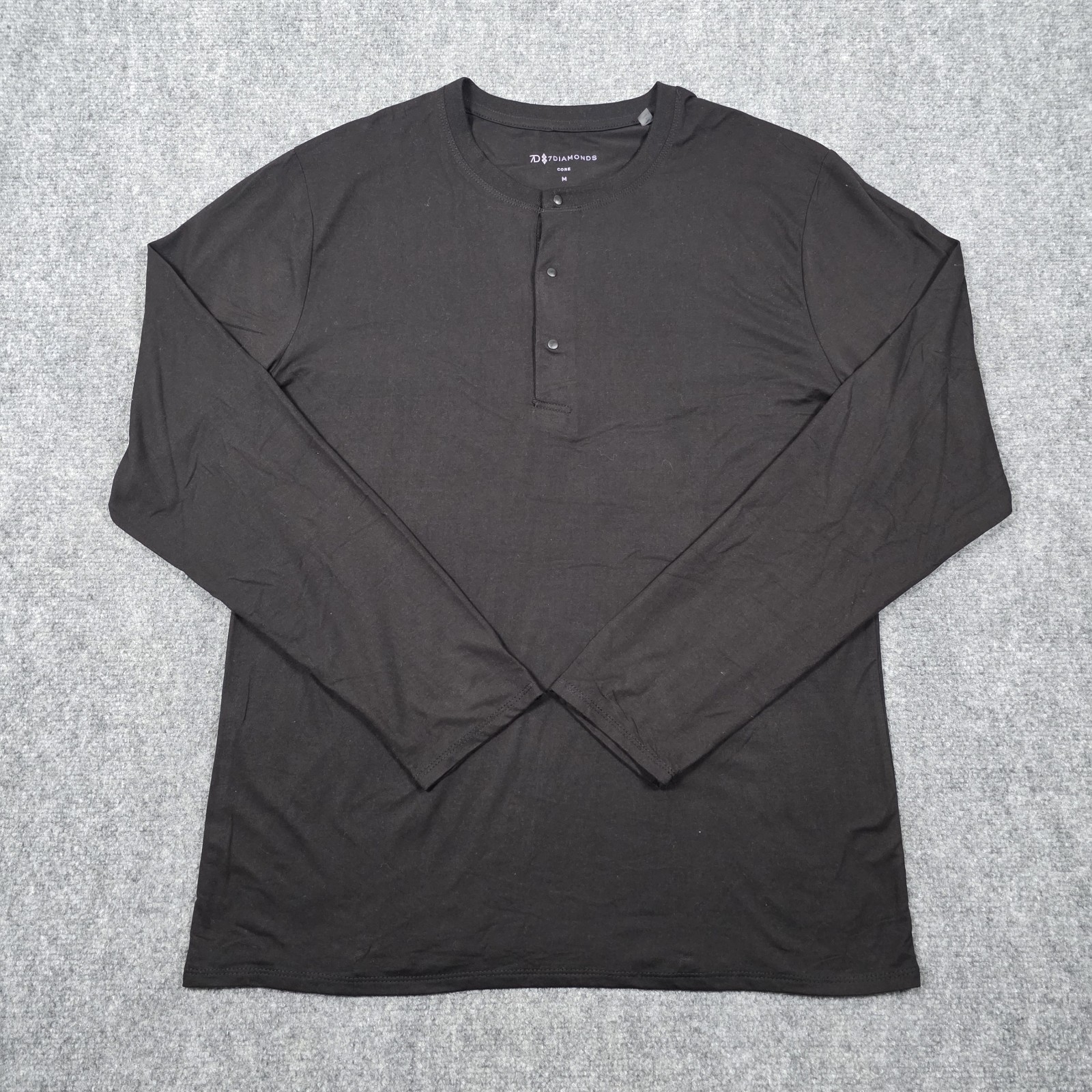 7 Diamonds Core Henley Men’s M Black Performance Lightweight Shirt Long Sleeve