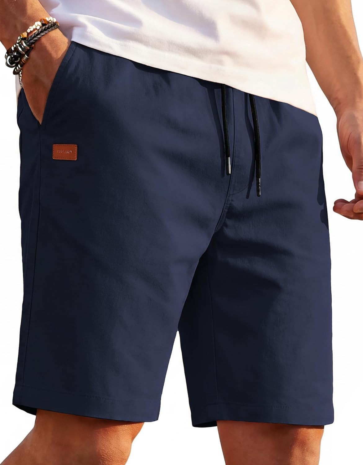 COOFANDY Men Casual Cotton Shorts 9 Inch Drawstring Elastic Waist Summer Pockets