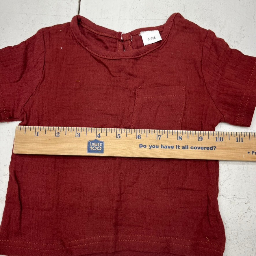 Maroon 2 Piece Gauze Short Sleeve & Shorts Set Kids Size 6-9 Months NEW