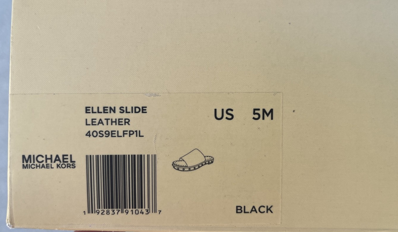 Michael Kors Ellen Slide Sandals Shoes Black Leather Rivets Accent Size 5 M New