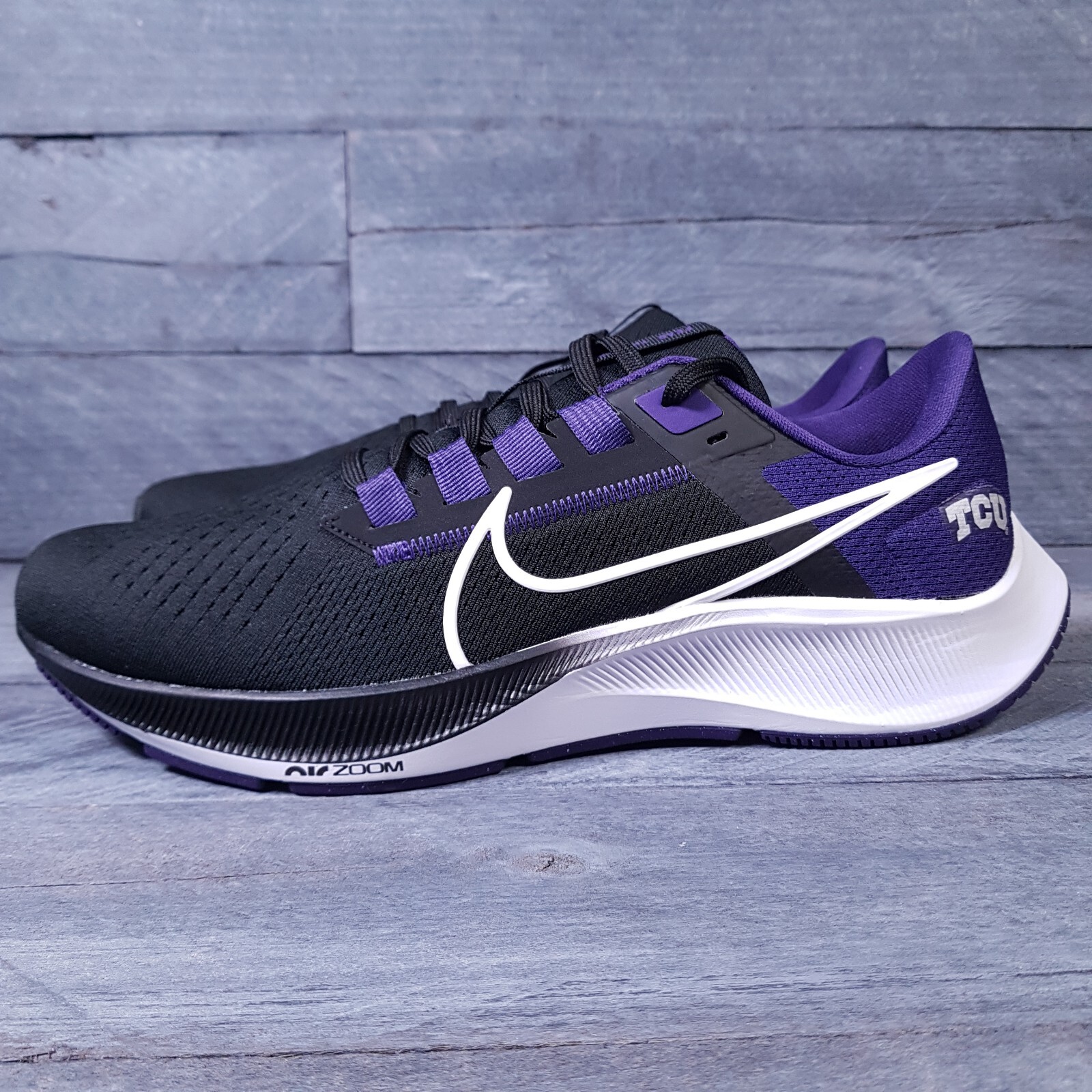 NIKE Air Zoom Pegasus 38 TCU Horned Frogs Running Shoes Mens 7-13 Black Purple