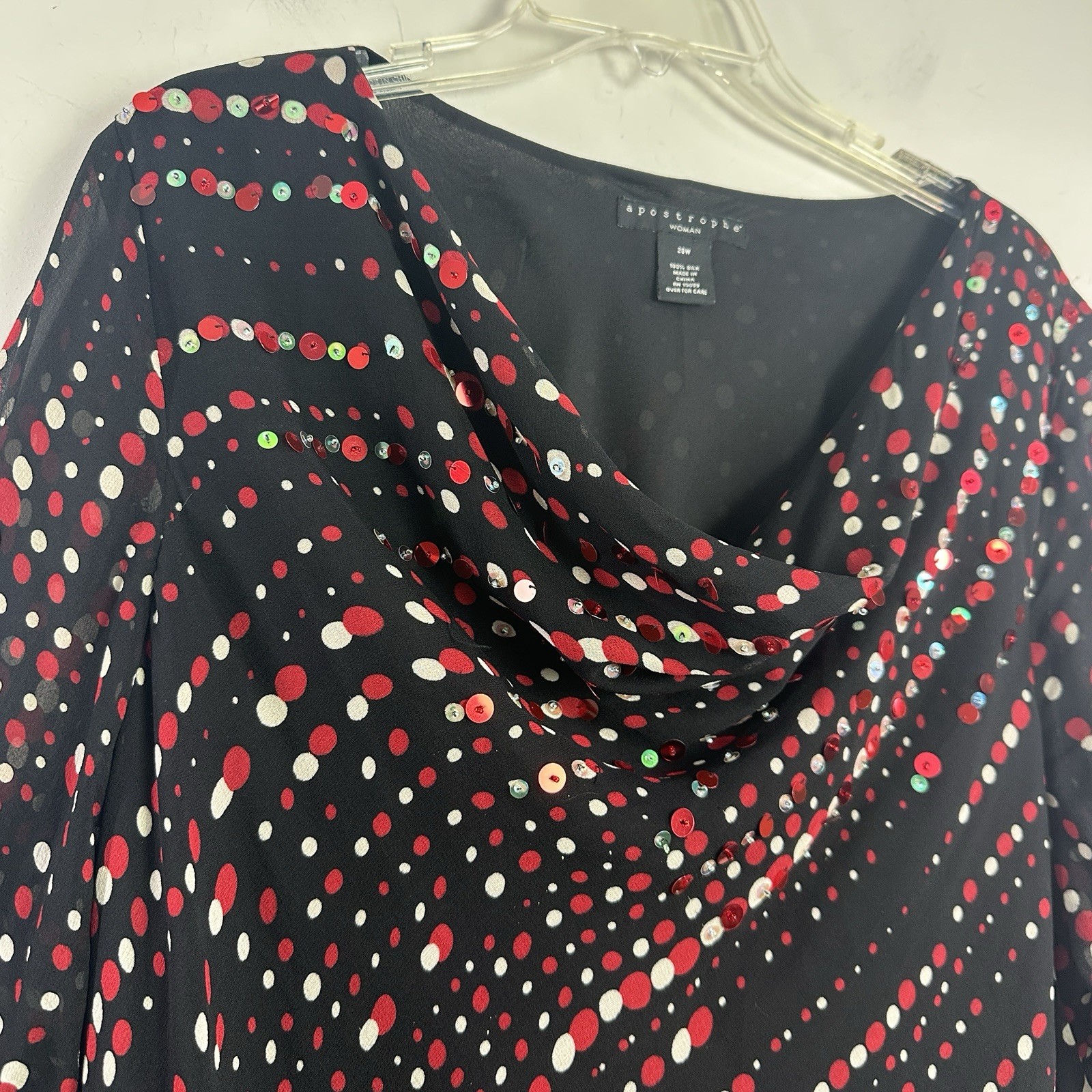 Apostrophe Silk Top Drape Cowl Neck Womens Plus 20W Long Sleeve Event Holiday