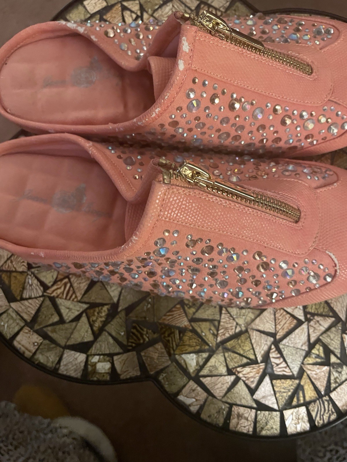 Rothy’s Women’s Pink Rhinestone Zip Slip-On Flats Sz 7 Round Toe