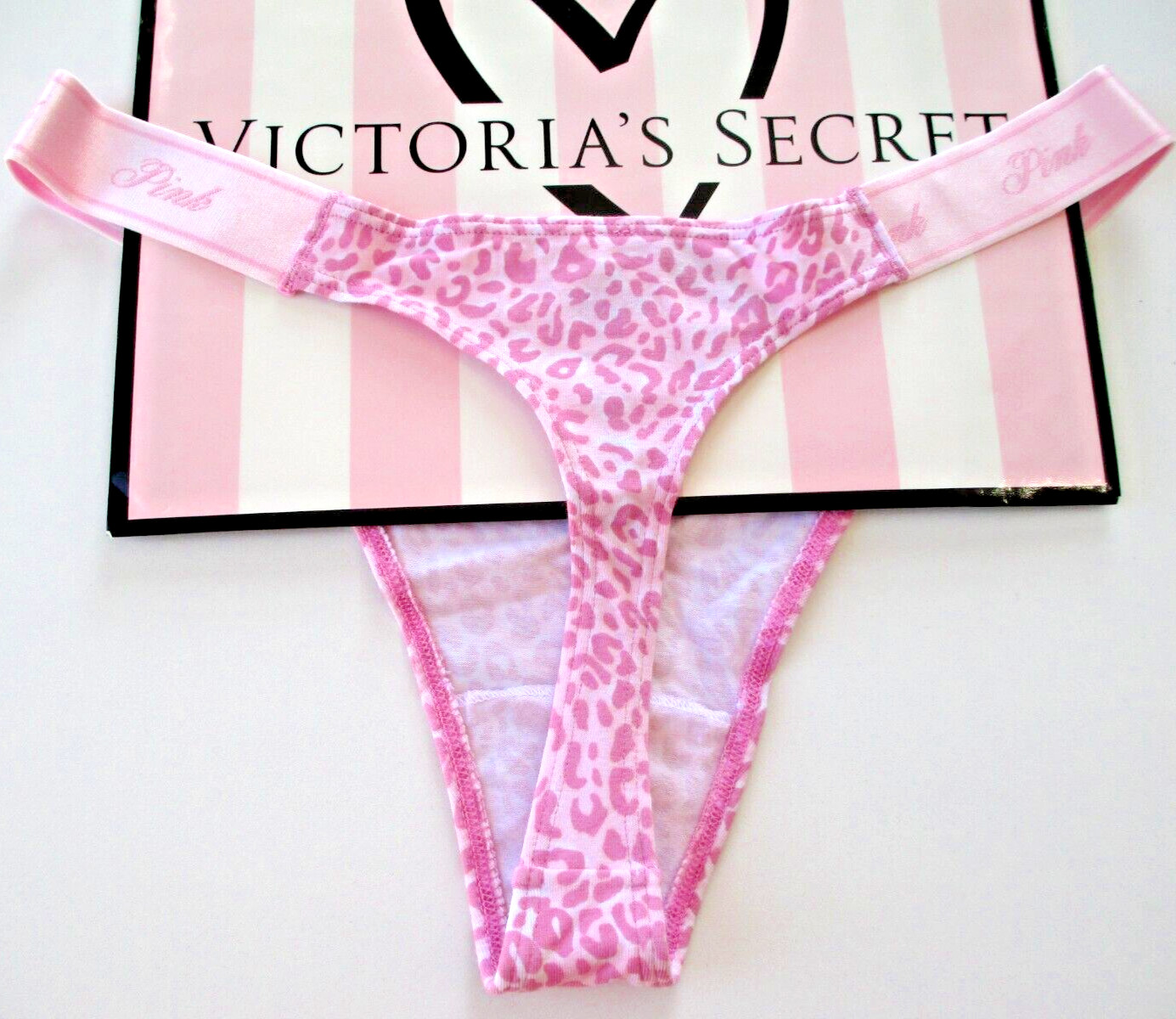 VICTORIA’S SECRET PINK Cotton Logo High Leg Thong Panty VS Pink Leopard S M L XL