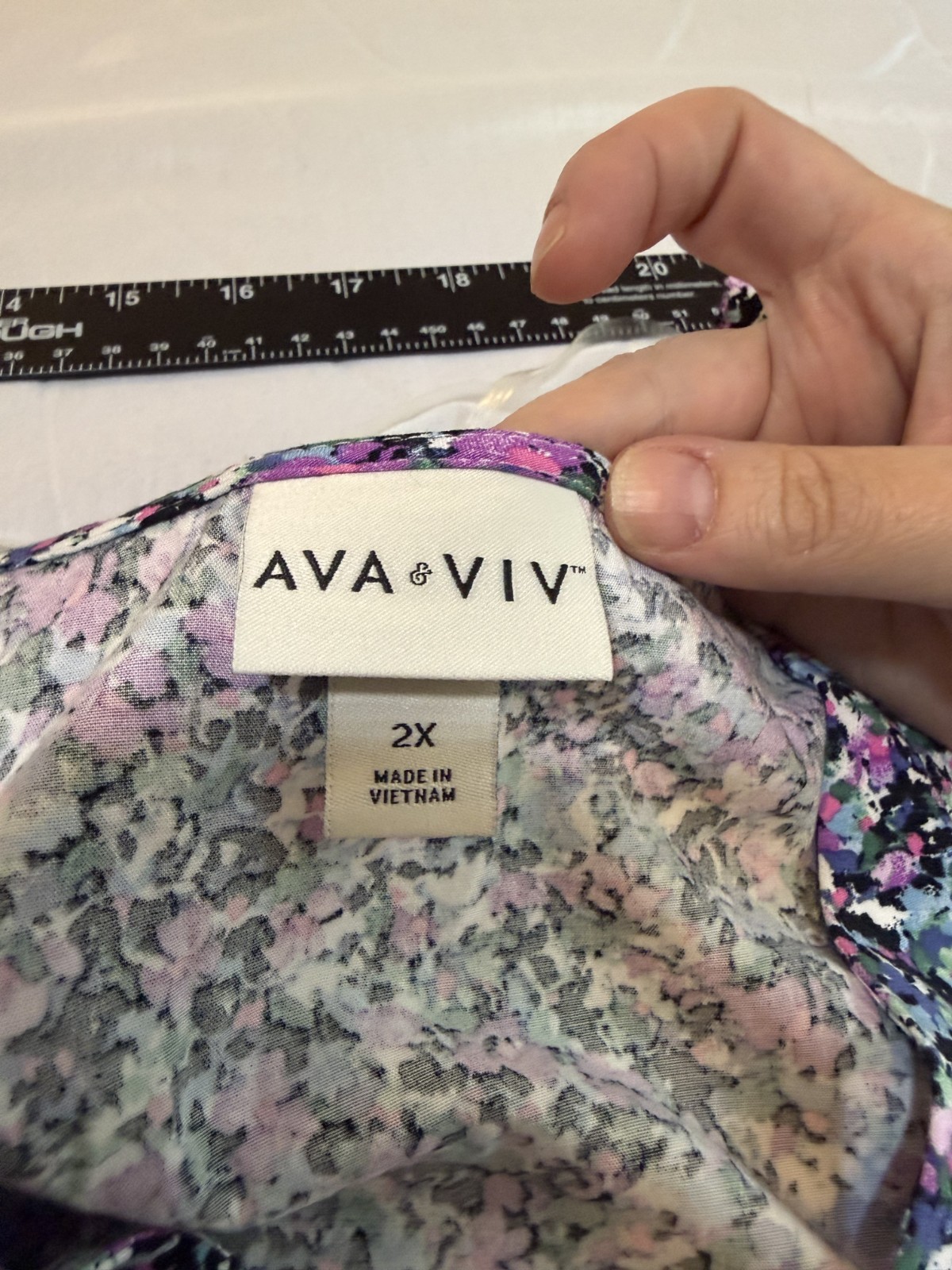 Ava & Viv Womens Dress 2X Knee Length Floral V-Neck Long Sleeve Stretch