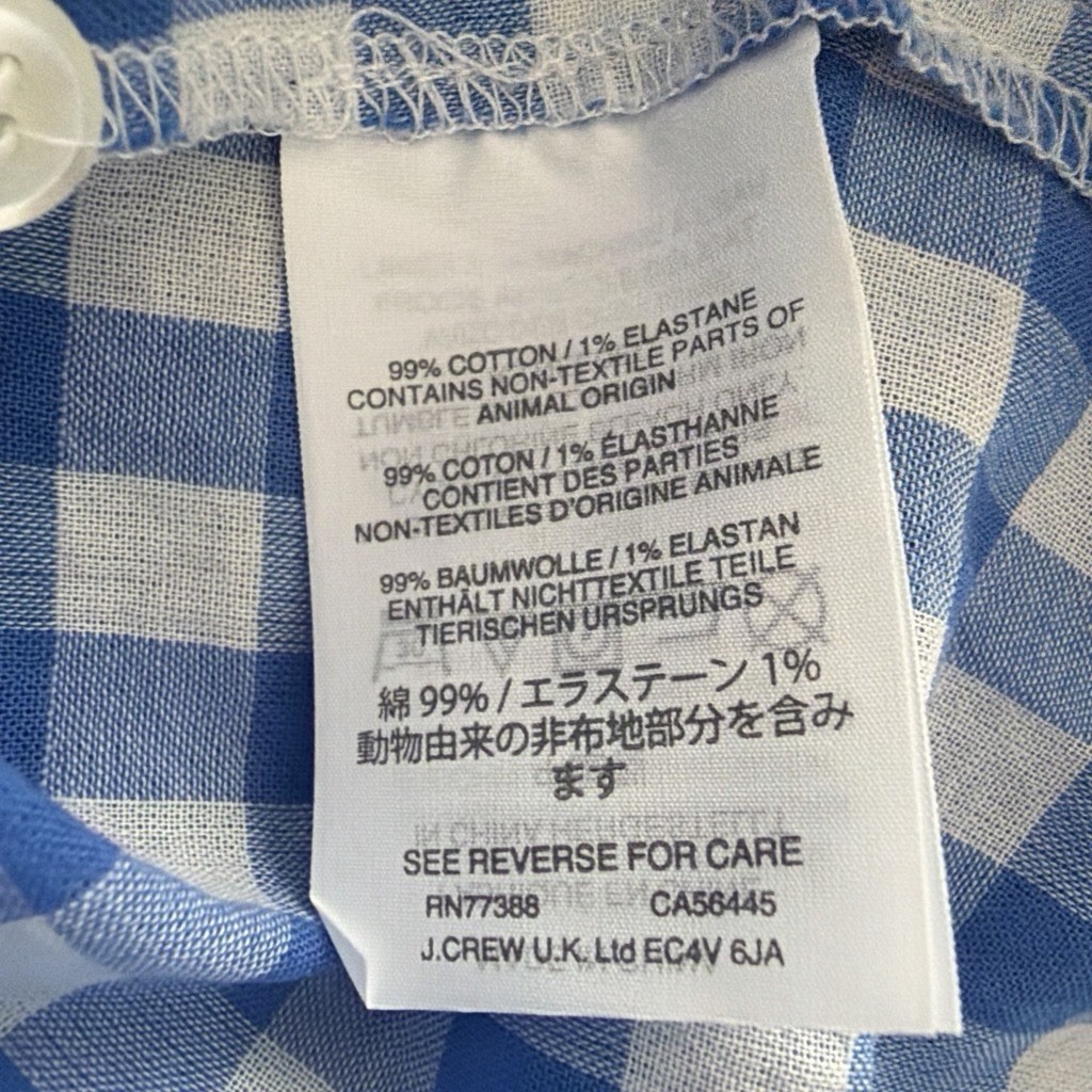 J.CREW Blue/White Gingham Collared Tie-Front Long Sleeve Blouse Womens 0P