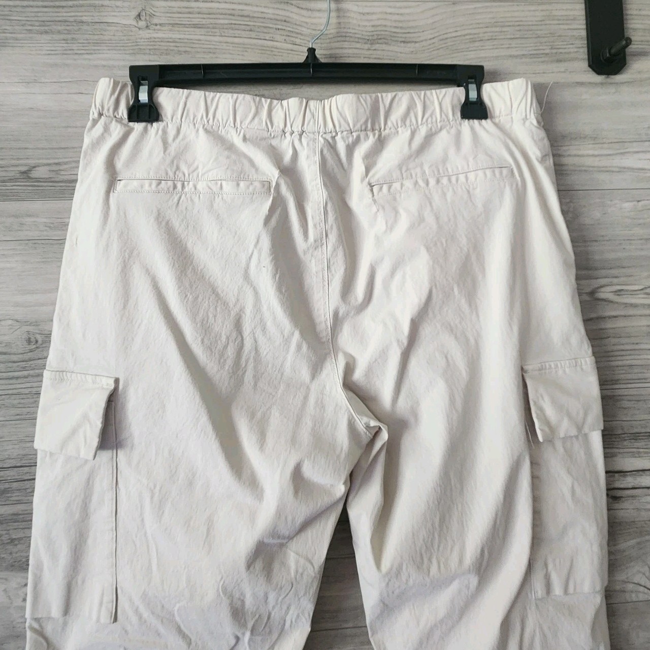 Theory Cargo Chino Cotton Blend Pants Size Large Ivory Casual Elastic Waist