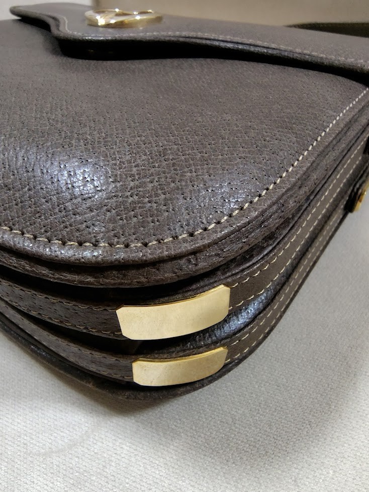 Gucci Vintage Shoulder Bag Leather Brown Authentic 389T0353