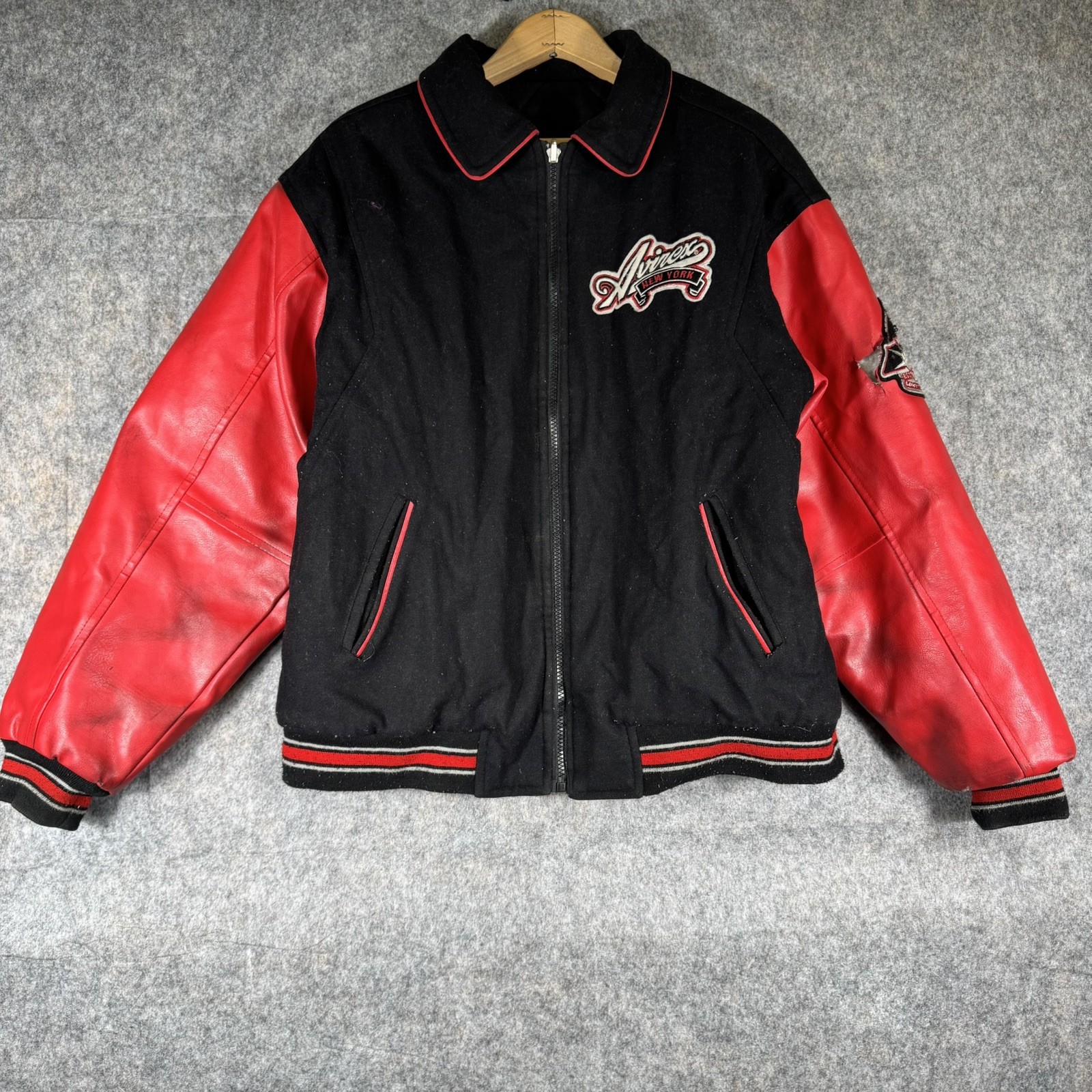 Men’s Black AVIREX Wool BOMBER JACKET, Varsity XL – Big Logo, Sports Award