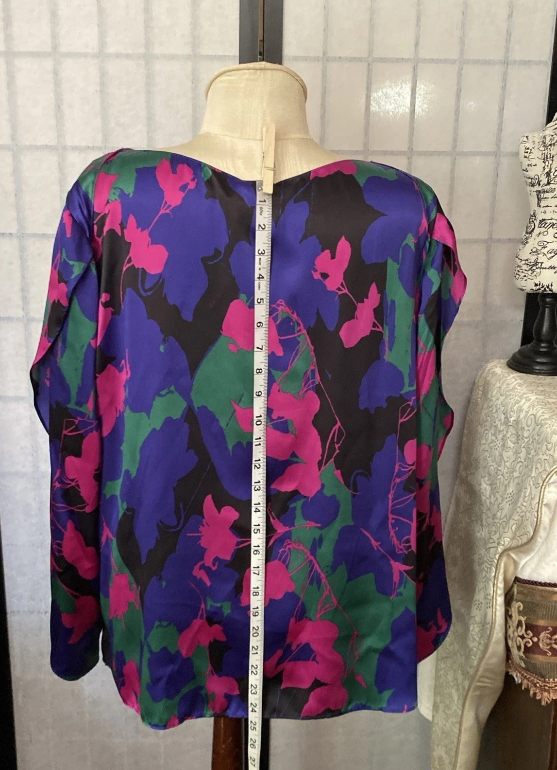 Talbots Wom +18W Multicolor 100% Silk Blouse Slit Sleeves