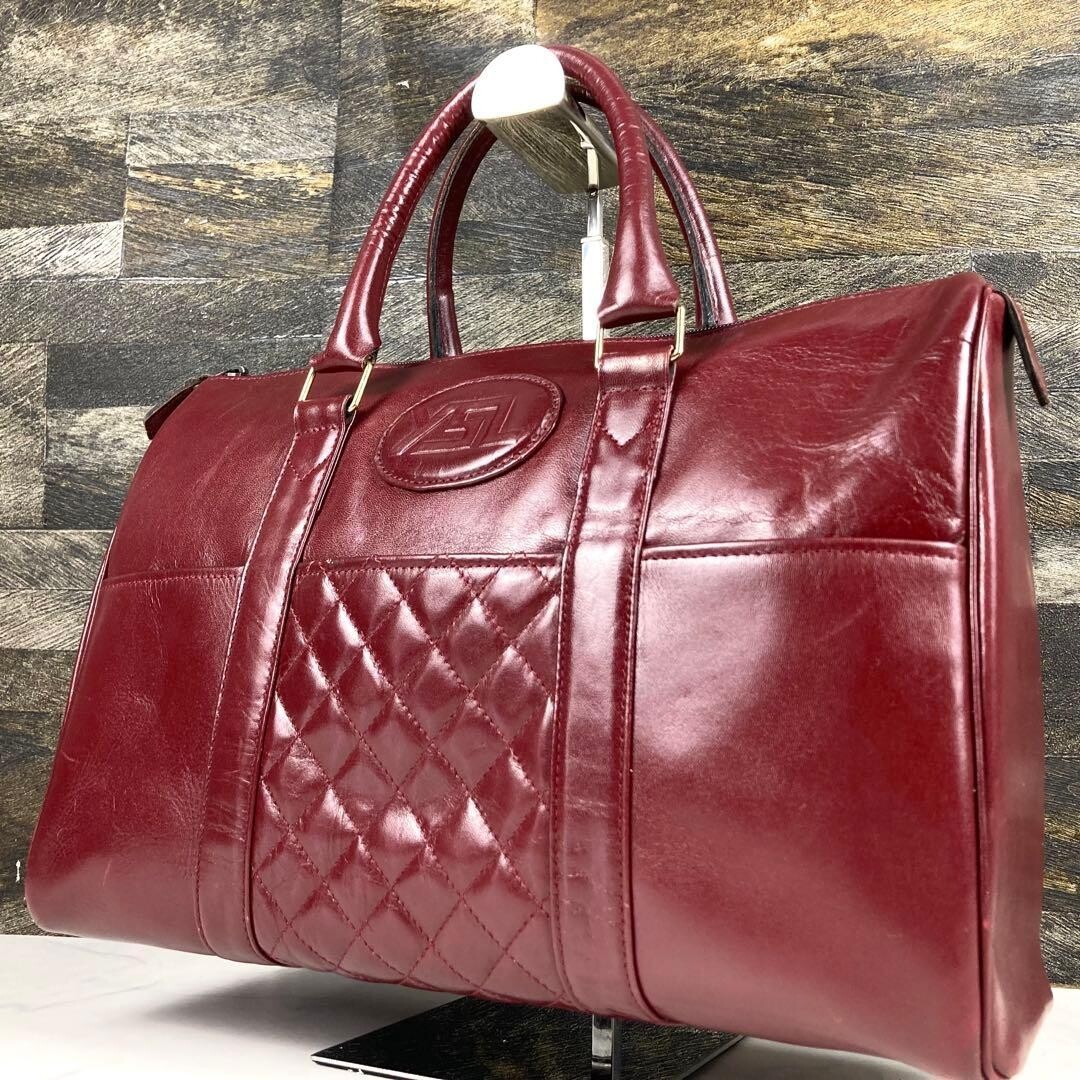YVES SAINT LAURENT Boston bag Leather Red Vintage Authentic From Japan