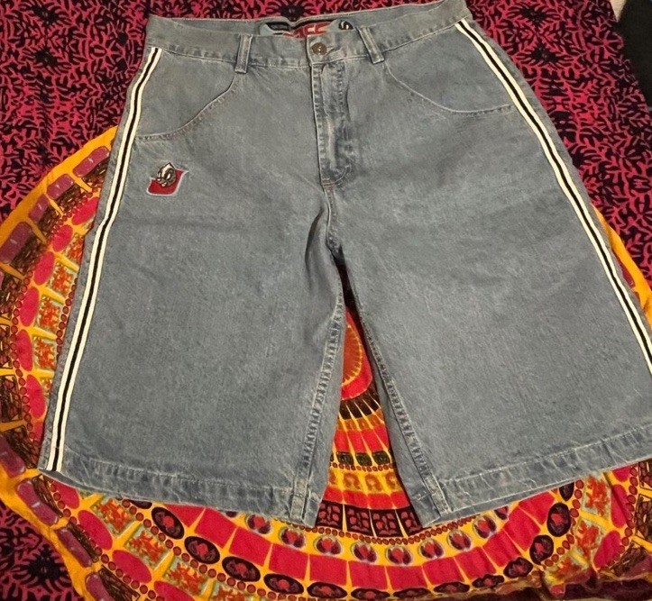 JNCO Vintage 90’s Skunk Side Stripes Baggy Deep Pocket Jorts Jean Shorts Size 36