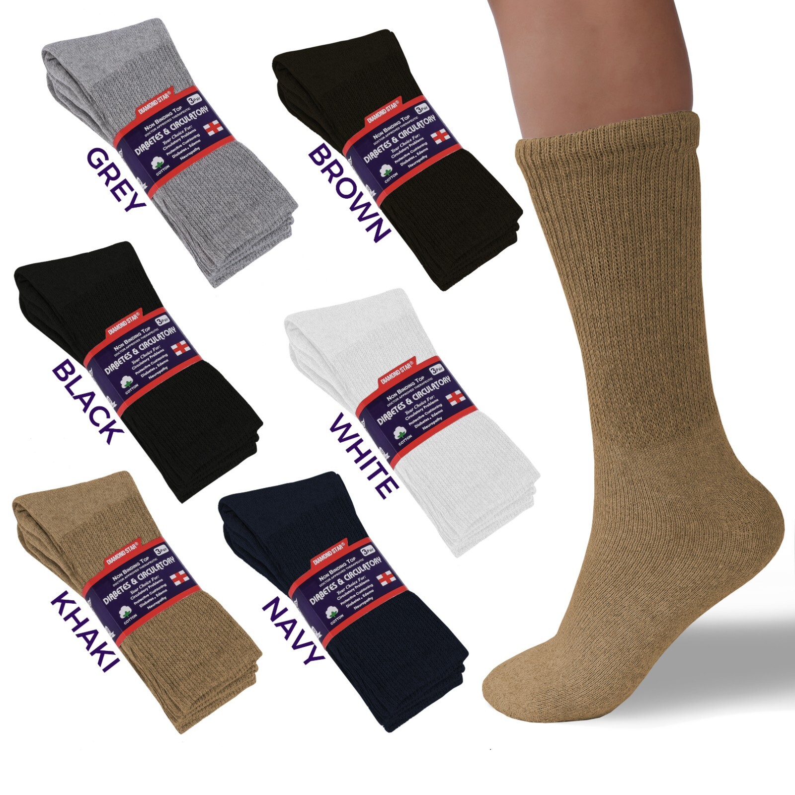 12 Pairs Diabetic Socks Mens Crew Diabetic Size 9-11 10- 13 13-15 health socks
