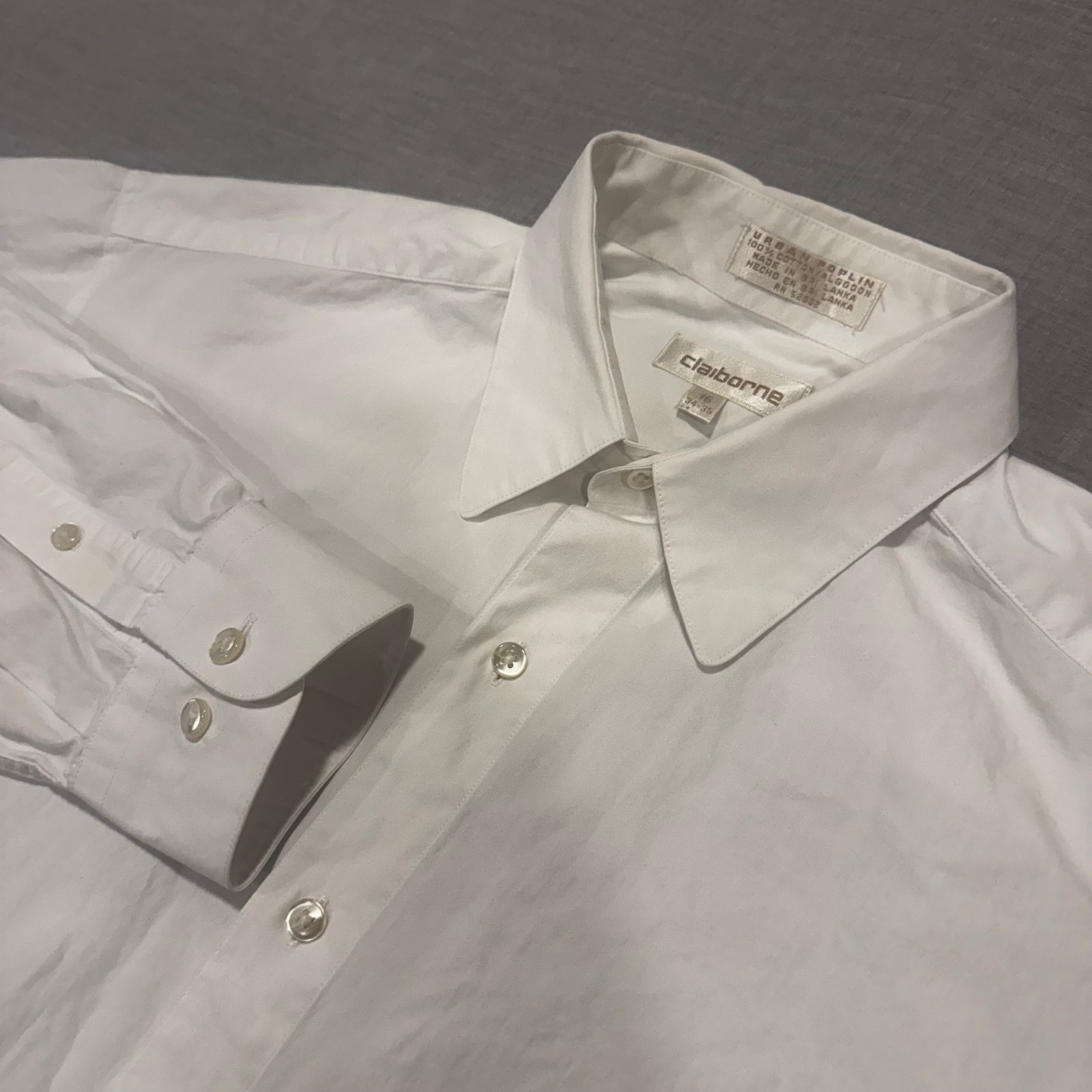 Men’s Claiborne White Dress Shirt Size 16 34/35 Long Sleeve Button Down