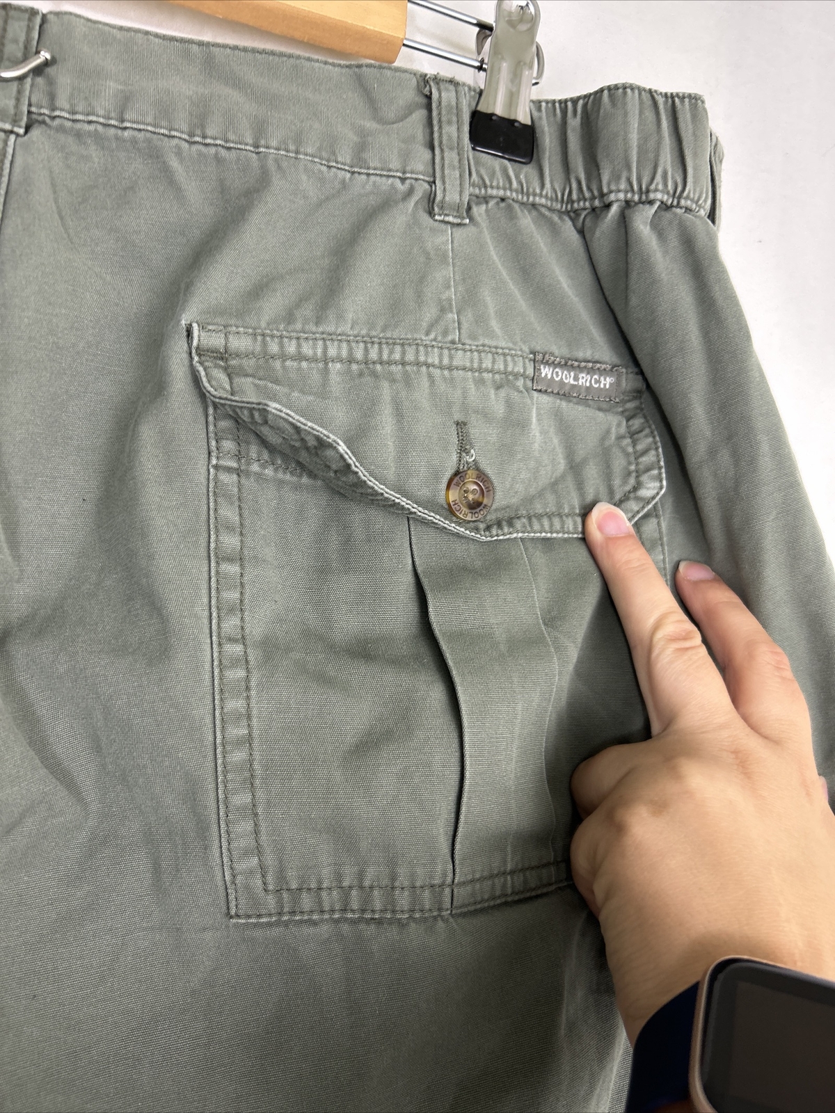 Woolrich Light Olive 38×6 Cargo Shorts Elastic Waist 3066 100% Cotton
