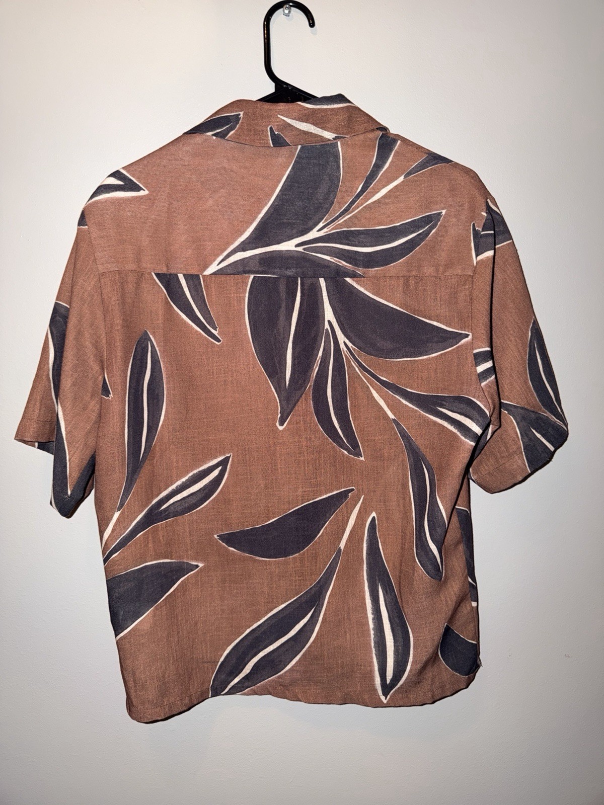 ZARA Men’s S Brown/Black/White Tropical Floral Woven Short Sleeve Button-Up