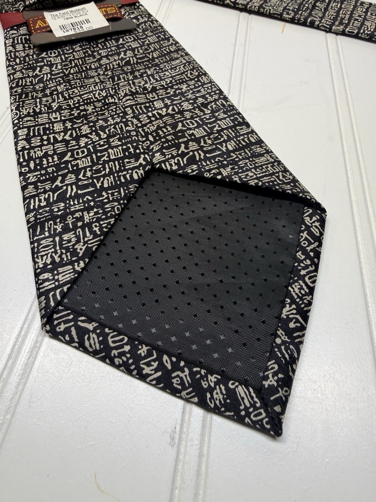 Museum Artifacts Rosetta Stone All Silk Tie Mens Black White Hieroglyphics NEW