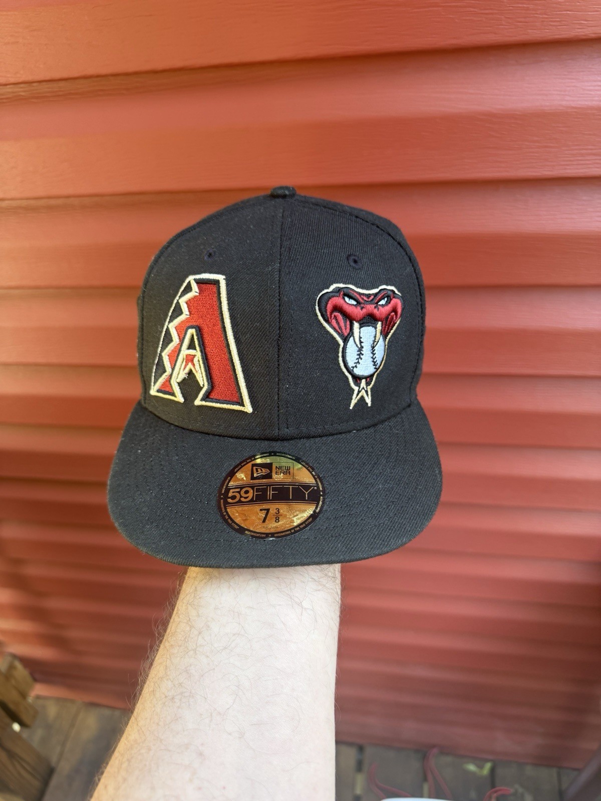 VTG New Era Arizona Diamondbacks 2001 WS Patch MLB Fitted Hat 59 Fifty Sz 7 3/8