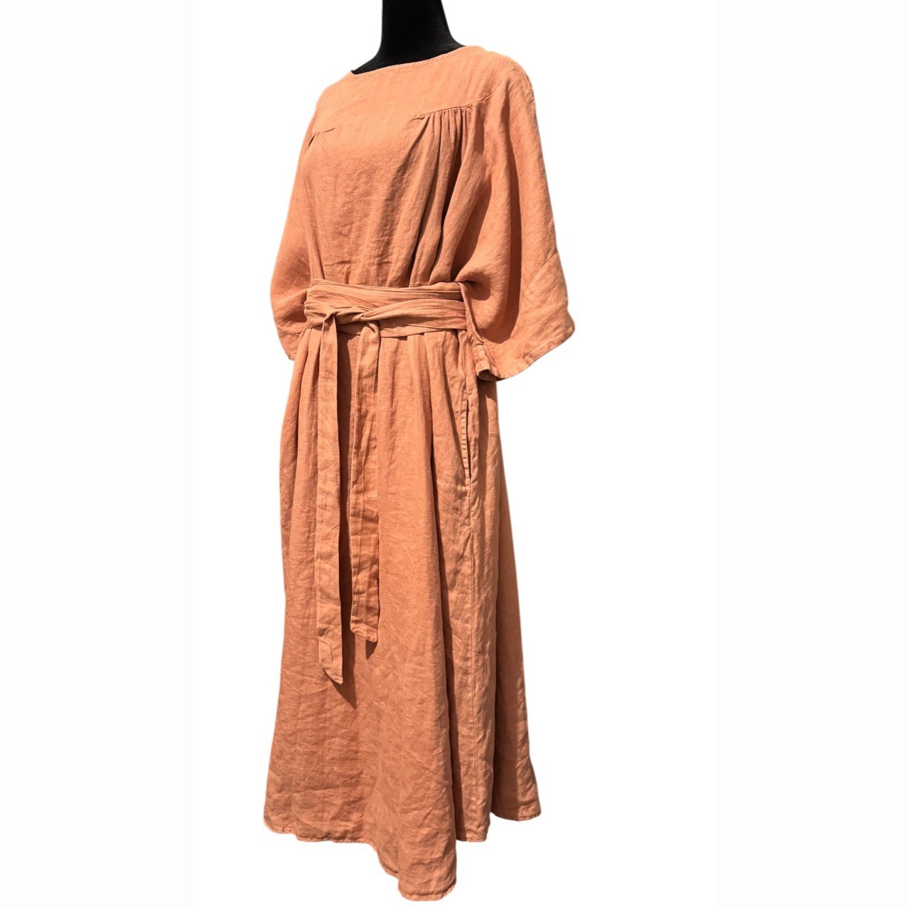 SUUNDAY The Emma 100% Linen Belted Midi Dress Blush Pink Oversized XS/S