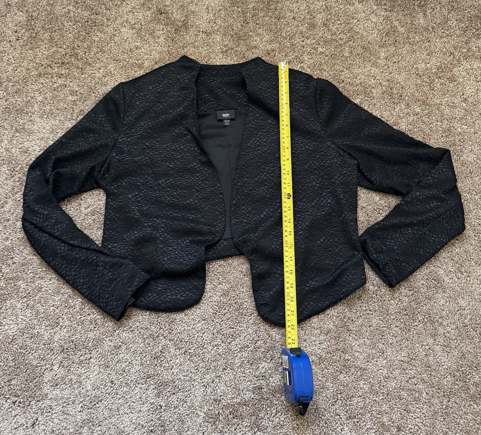 Mossimo Black Textured Open Front Bolero Shrug Crop Jacket Lightweight Womens XL