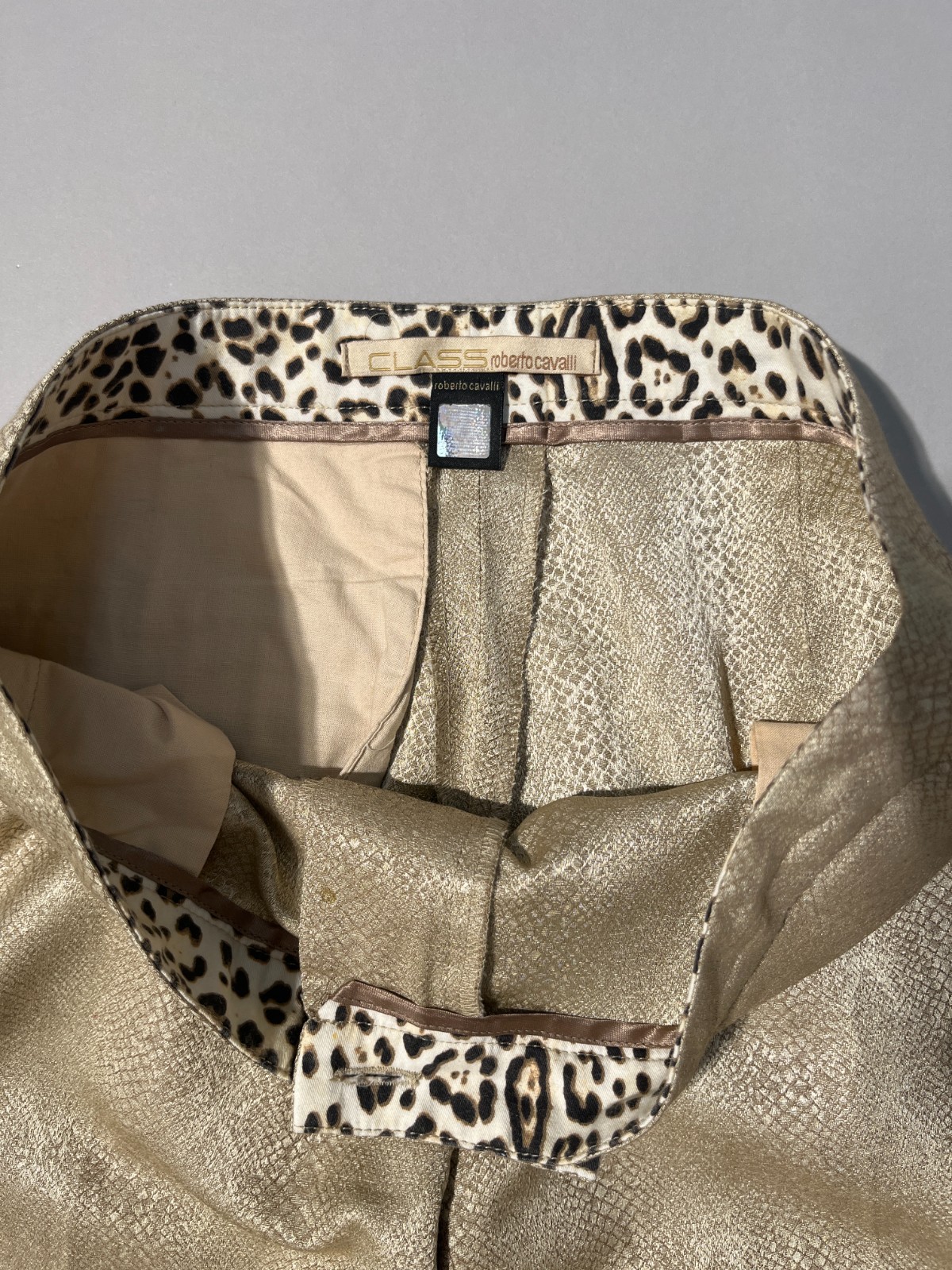 Roberto Cavalli Y2K Snake Effect Shimmer Beige Pants IT42