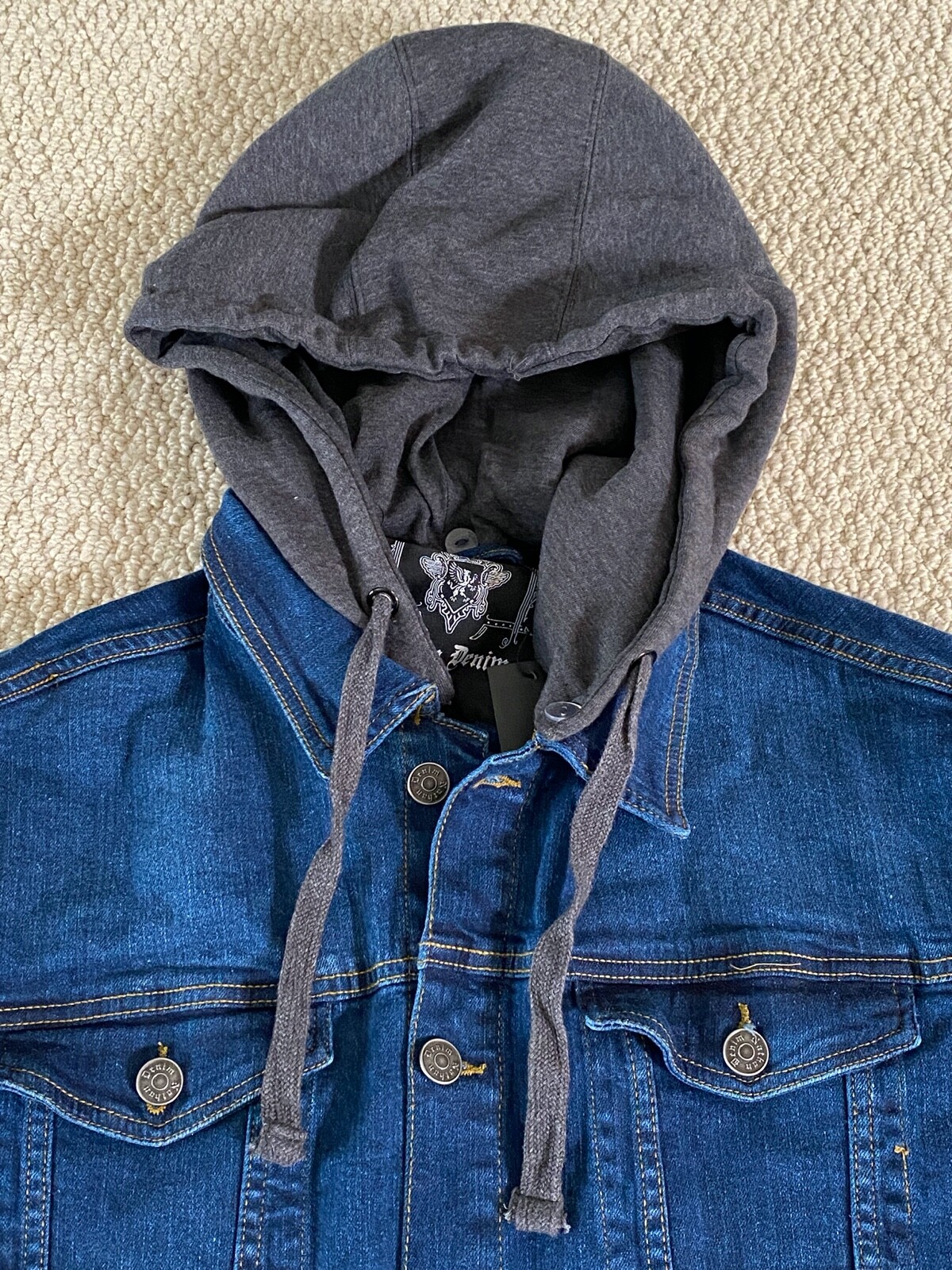 NWT Men’s Nathan Denim Stonewash Blue Convertible Hood Hoodie Denim Jean Vest