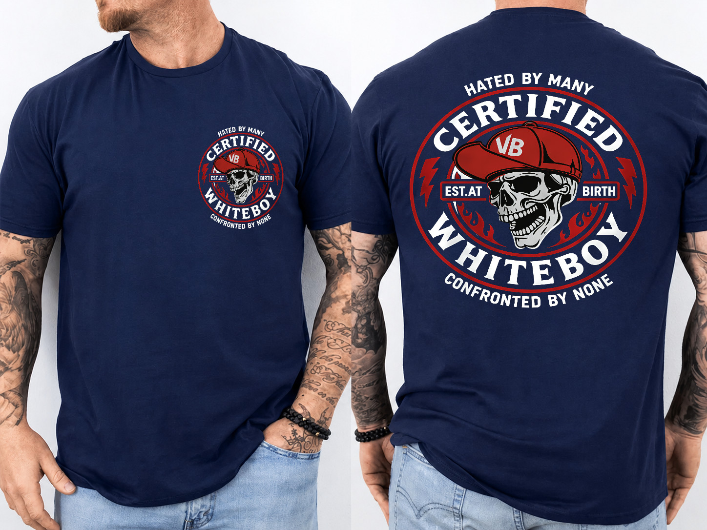 CERTIFIED WHITEBOY Street Skull 2 Sided T-Shirt Menswear Streetwear
