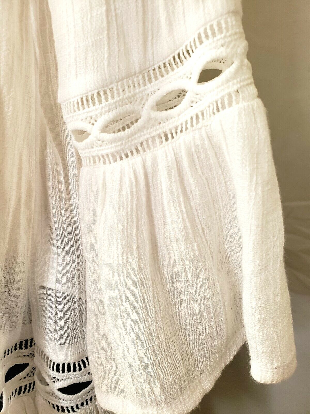 BYdesign Blouse Top 3/4 Sleeve Ruffle Eyelet Crinkled Beachy Boho Peasant size S