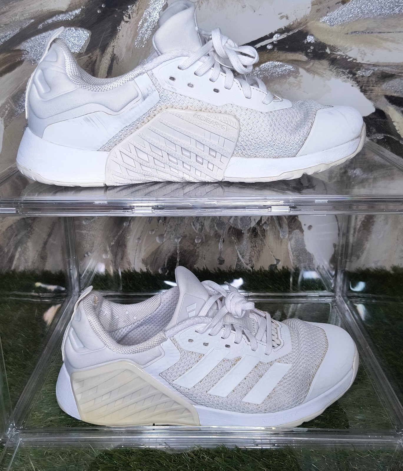 adidas Drop Set 3 Women White/Gray Lace-Up Low Top Athletic Sneaker Shoes 8.5