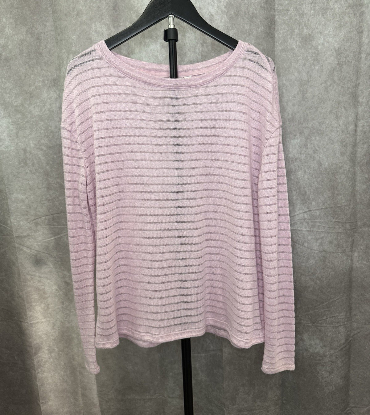 16th & UNION Women’s Pink Striped Open Knit Sheer Scoop Neck Pullover Sweater S