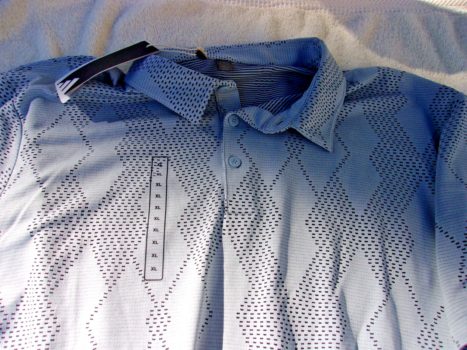 NWT Adidas golf polo, men’s XL, XXL, blue – gray, pattern, polyester, $70