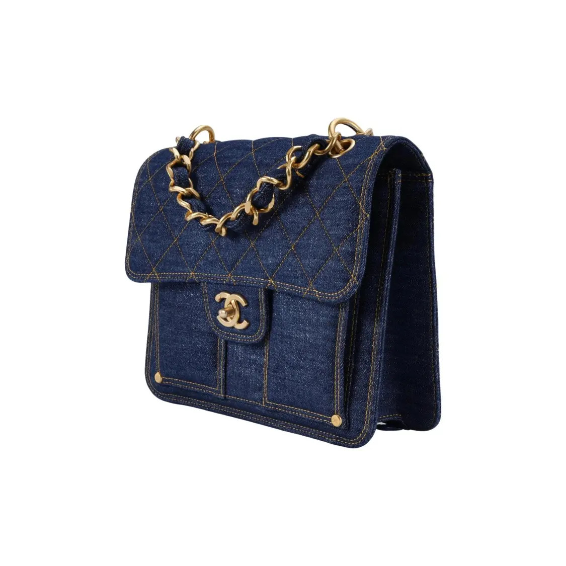 CHANEL Gold Buckle Leather Chain Flip Backpack Unisex 9.8×2.3×8.6 in
