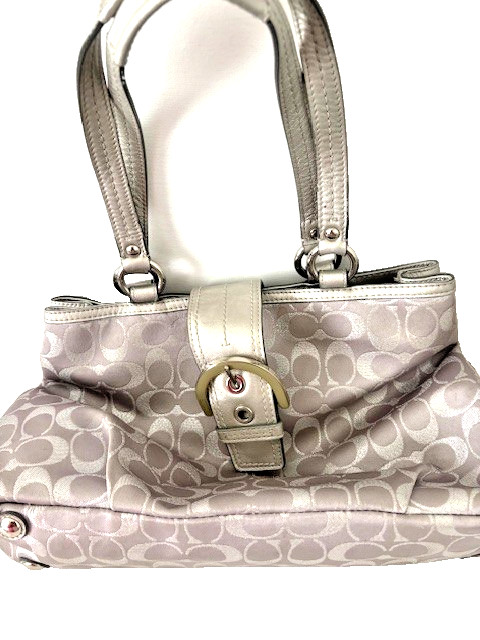 COACH F18912 Silver Signature C Jacquard & Leather Tote- Good Condition
