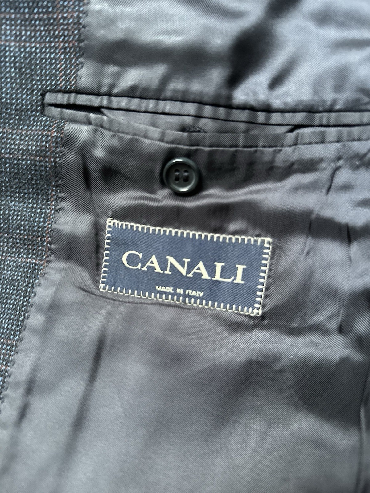 CANALI Italy Pure Virgin Wool Blazer 54 44 R Navy Charcoal Micro Check Bemberg