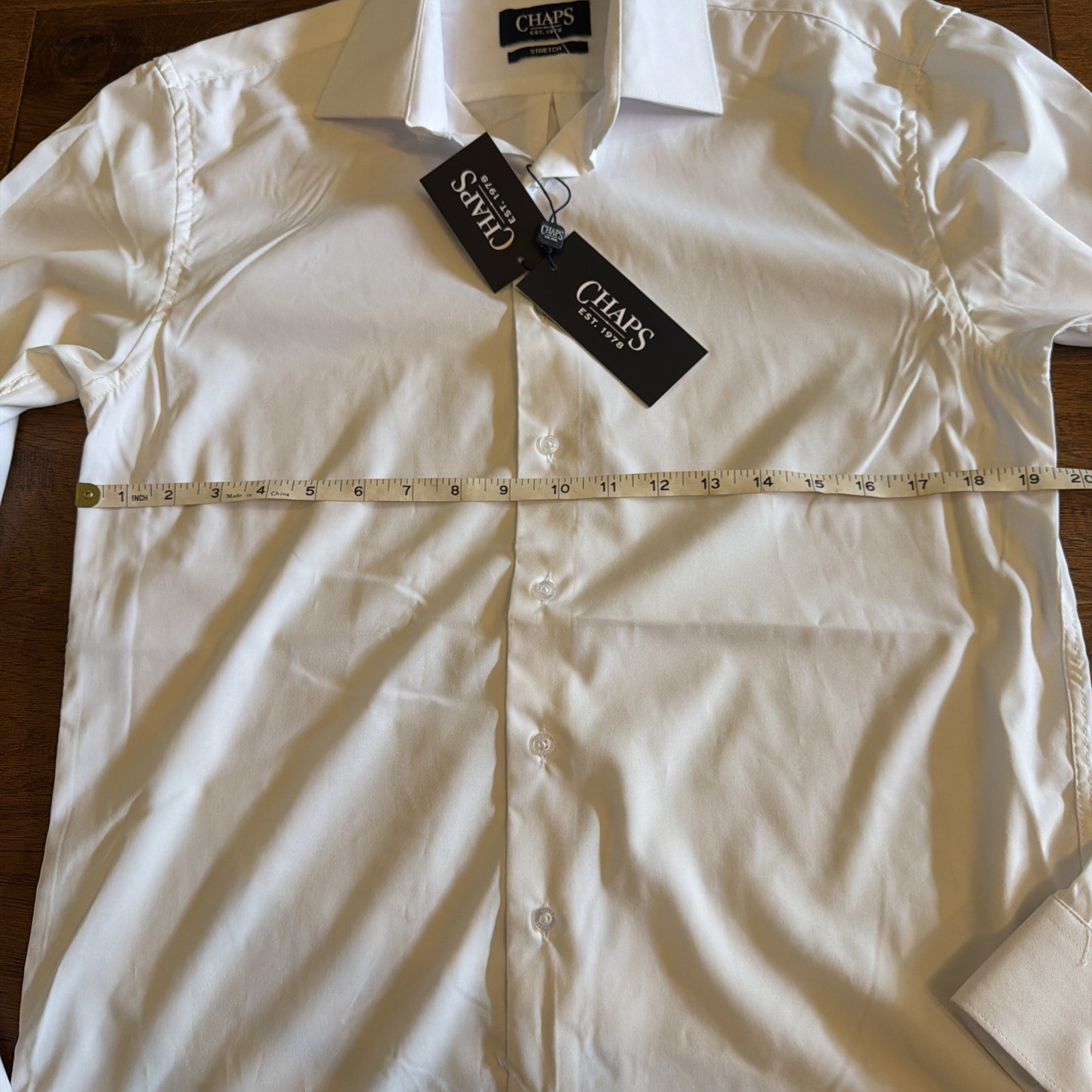 Men’s Solid White Dress Shirt L 16-16.5 34/35 Slim Fit NWT Chaps Stretch
