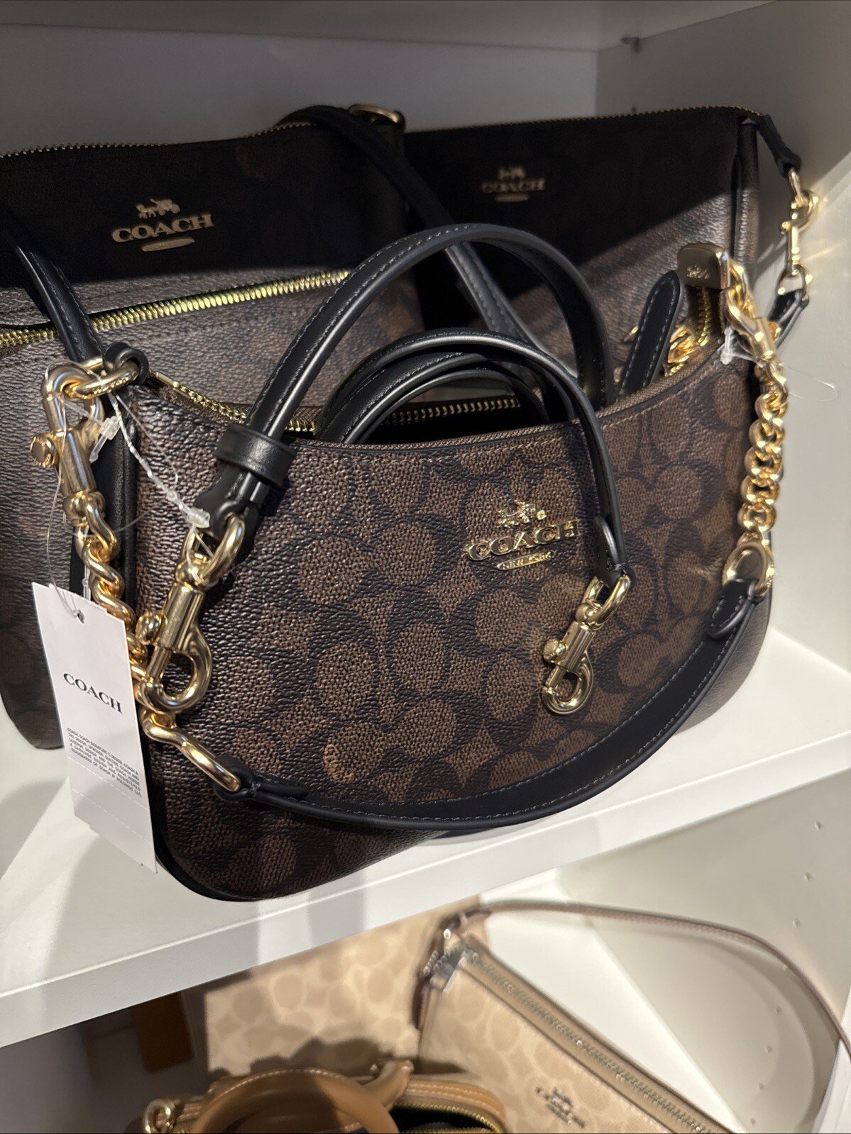 NWT COACH CV933 Women’s Teri Shoulder Bag In Signature Canvas Gold/Brown Black