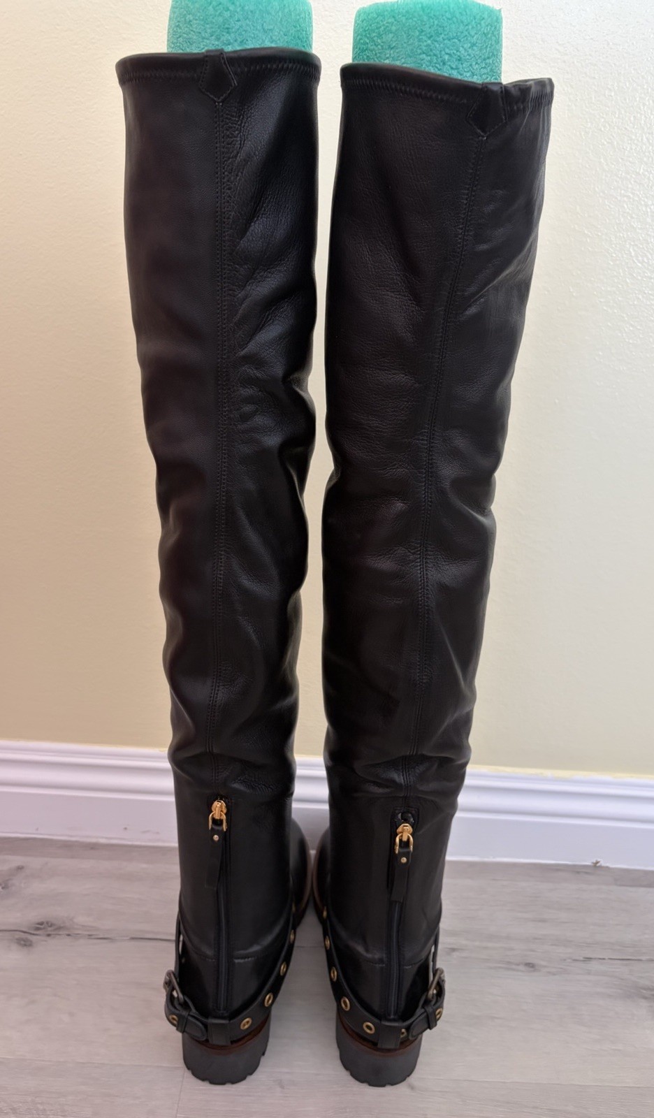 Sergio Rossi Butter Soft Black Leather 27” Thigh High Boots Sz 38.5 39 39.5 READ