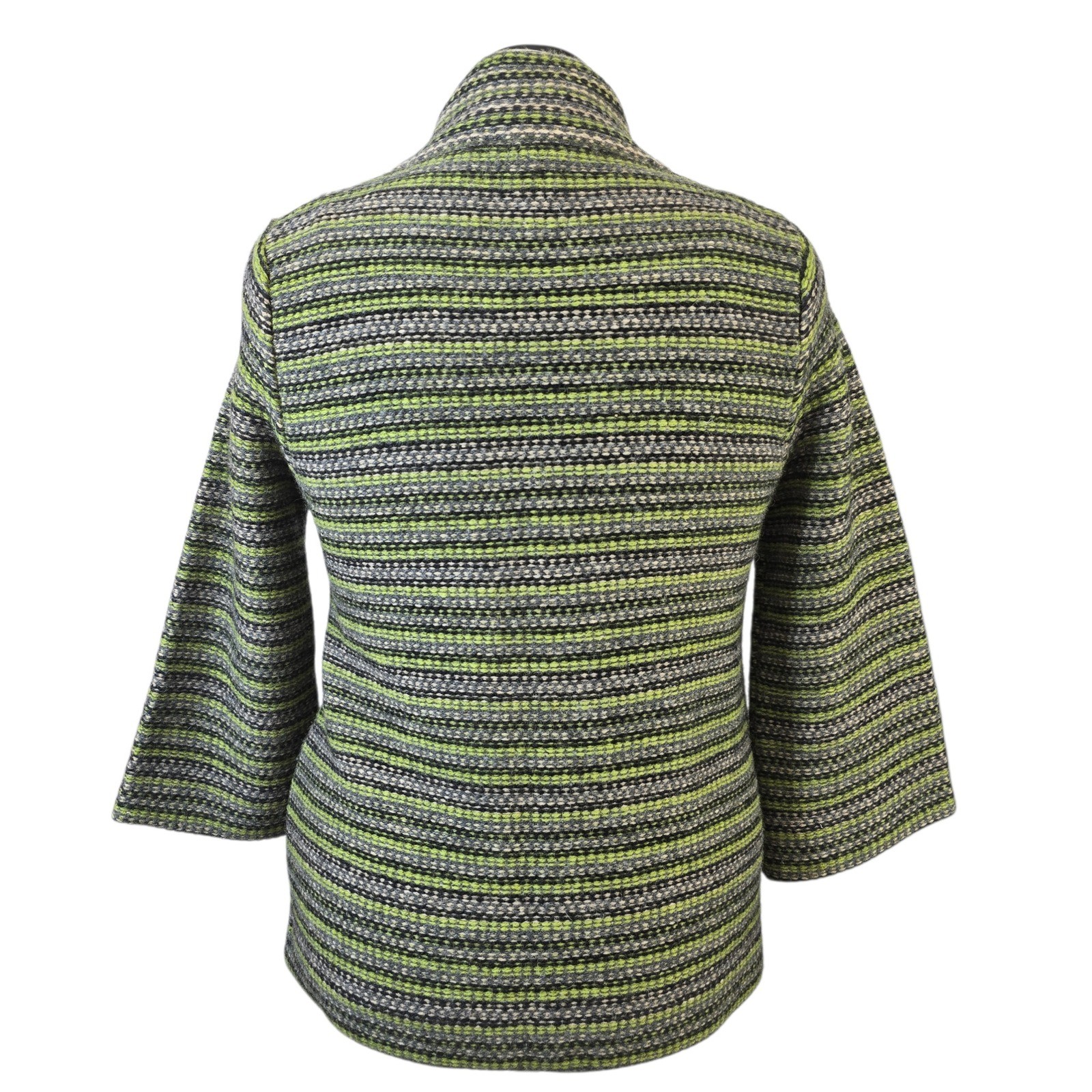 Beyond Definition Wool Blend Striped Mock Neck Cardigan Sweater Green Grey S