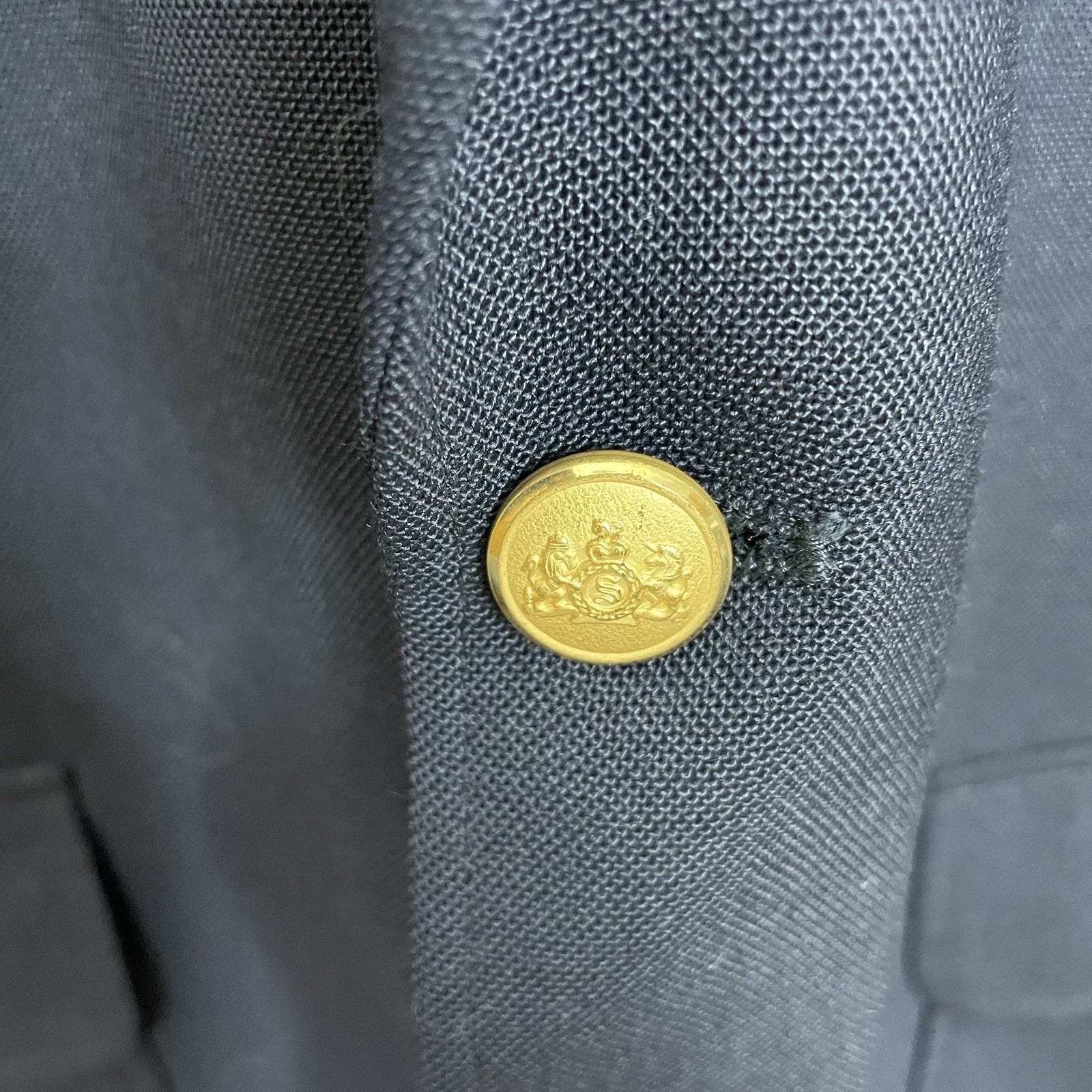Stafford Blazer Jacket Mens 40R Blue Solid Polyester Worsted Wool Gold Buttons