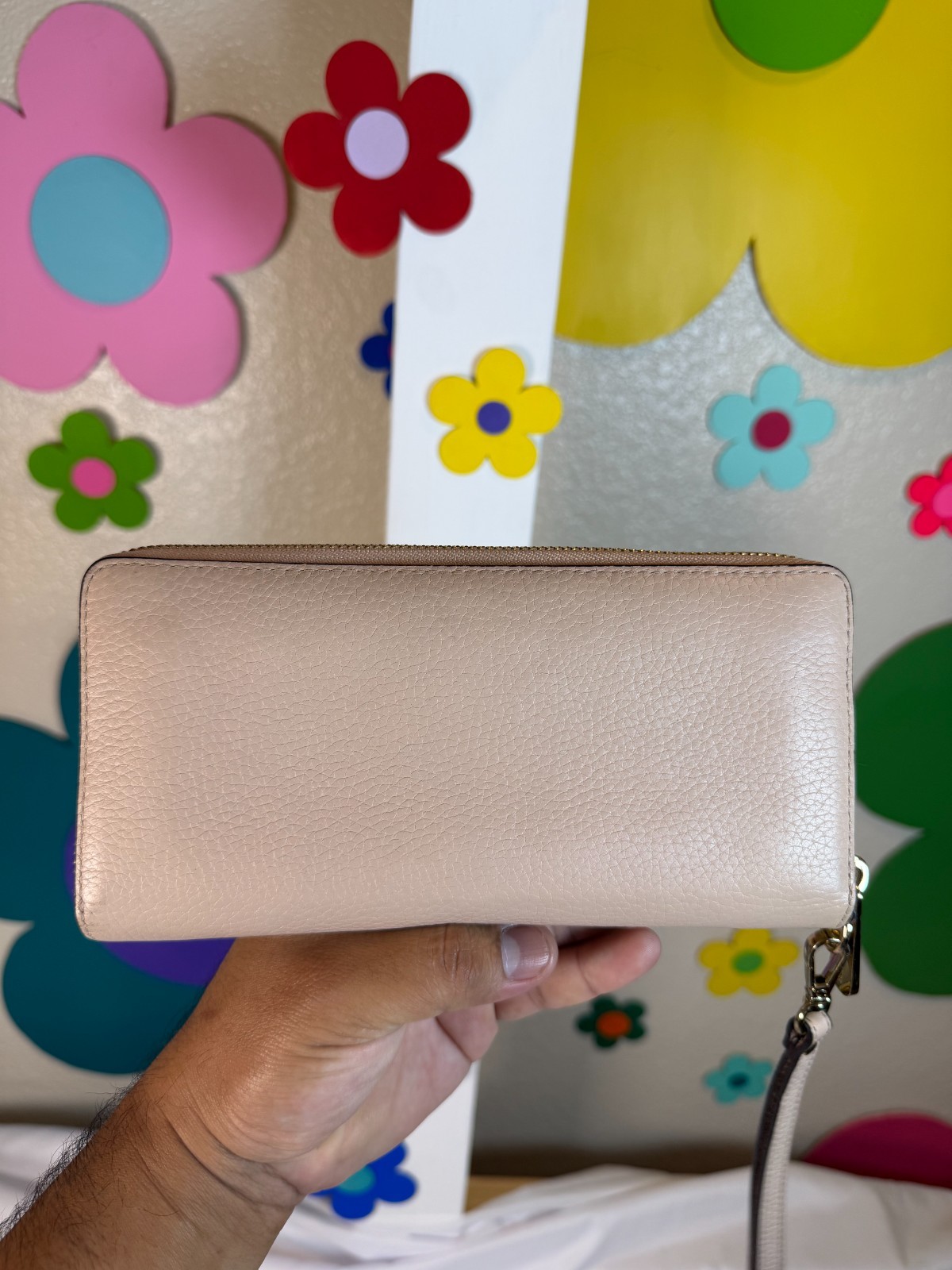 Michael Kors Jet Set Continental Wristlet Wallet Blush Pink Pebbled Leather Gold