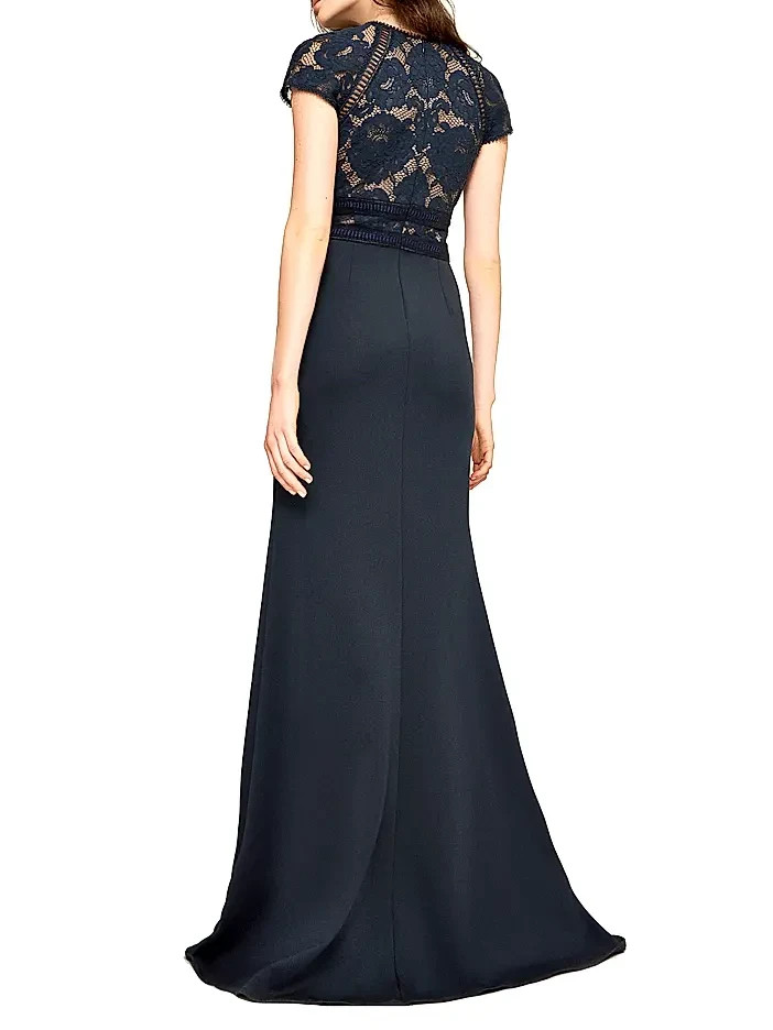 NEW, Tadashi Shoji Lace & Crepe A-Line Gown in Navy Sz 10 #LD382