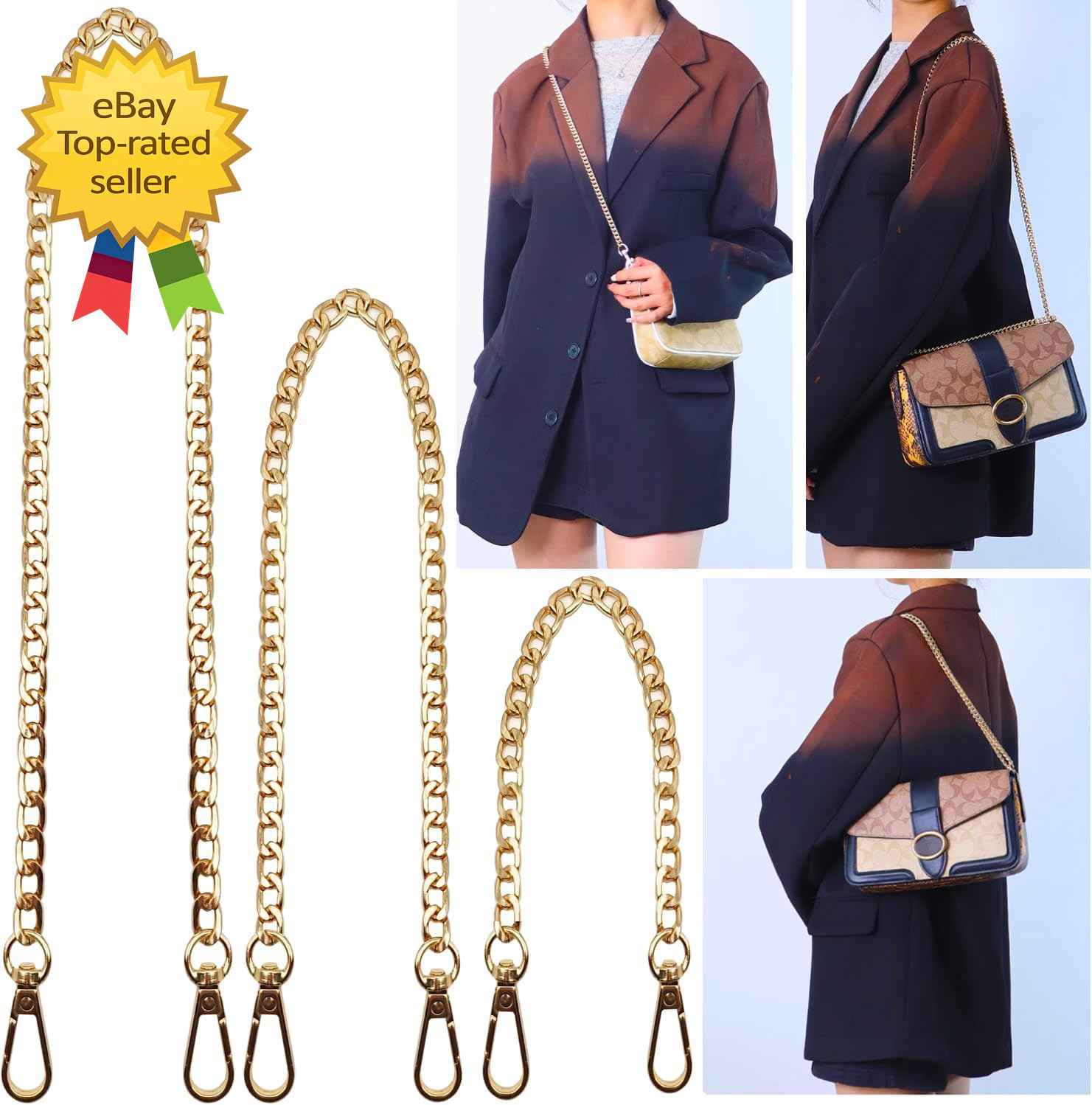 Gold Metal Purse Chain Strap 3 Pack 16 36 48 Inch Bag Replacement Set Hard