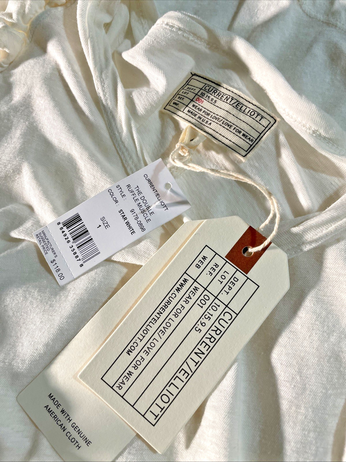 Current Elliot Double Ruffle Muscle Shirt Star White Linen Blend Size 1 NWT