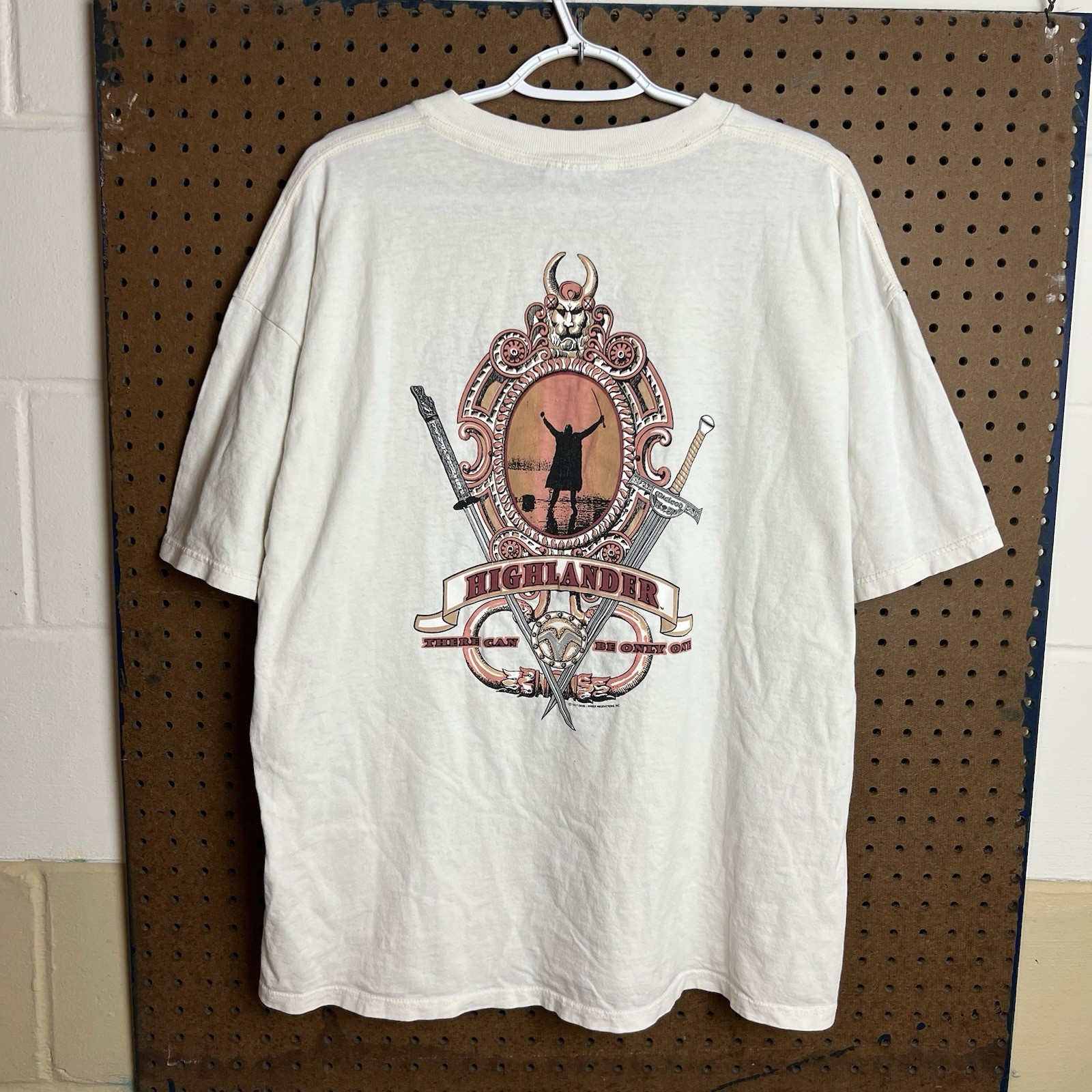 Vintage Movie Promo Shirt Mens XL White 90s Highlander Sword TV