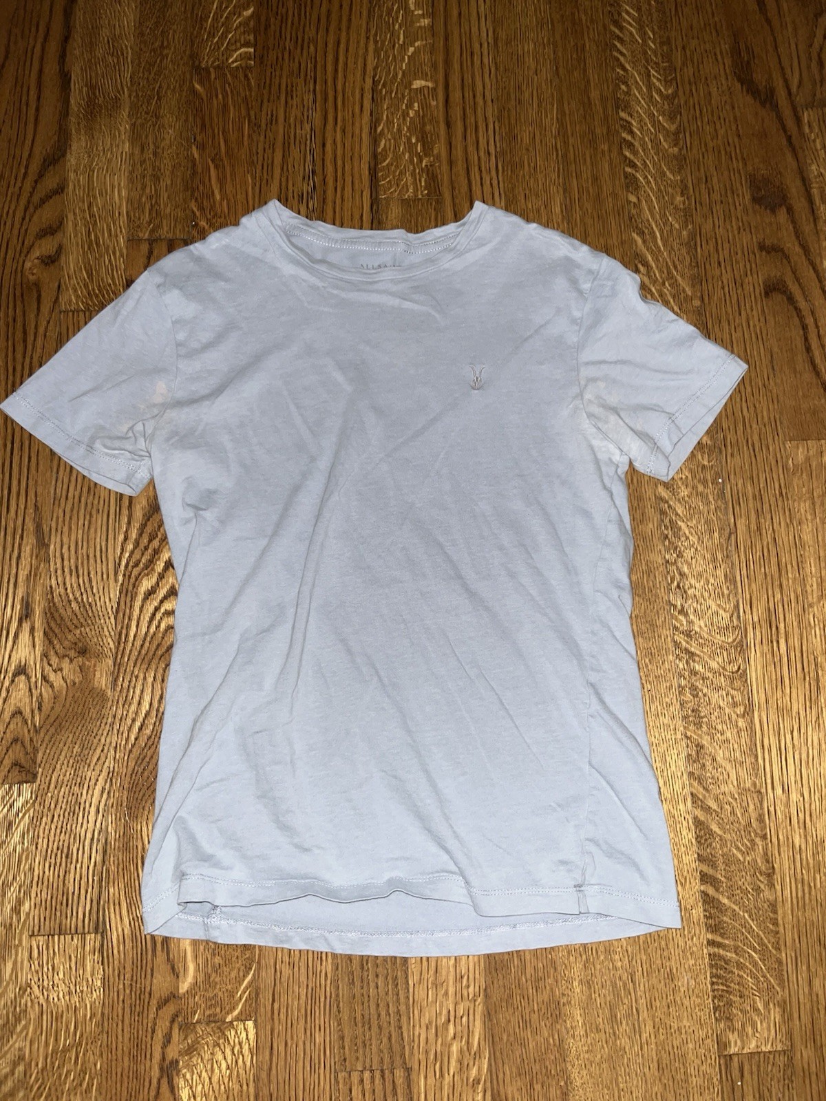 men’s size small blue all saints short sleeve t shirt white